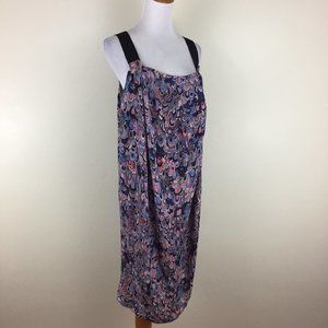 RUTZOU 100% Silk Print Black Strap Dress